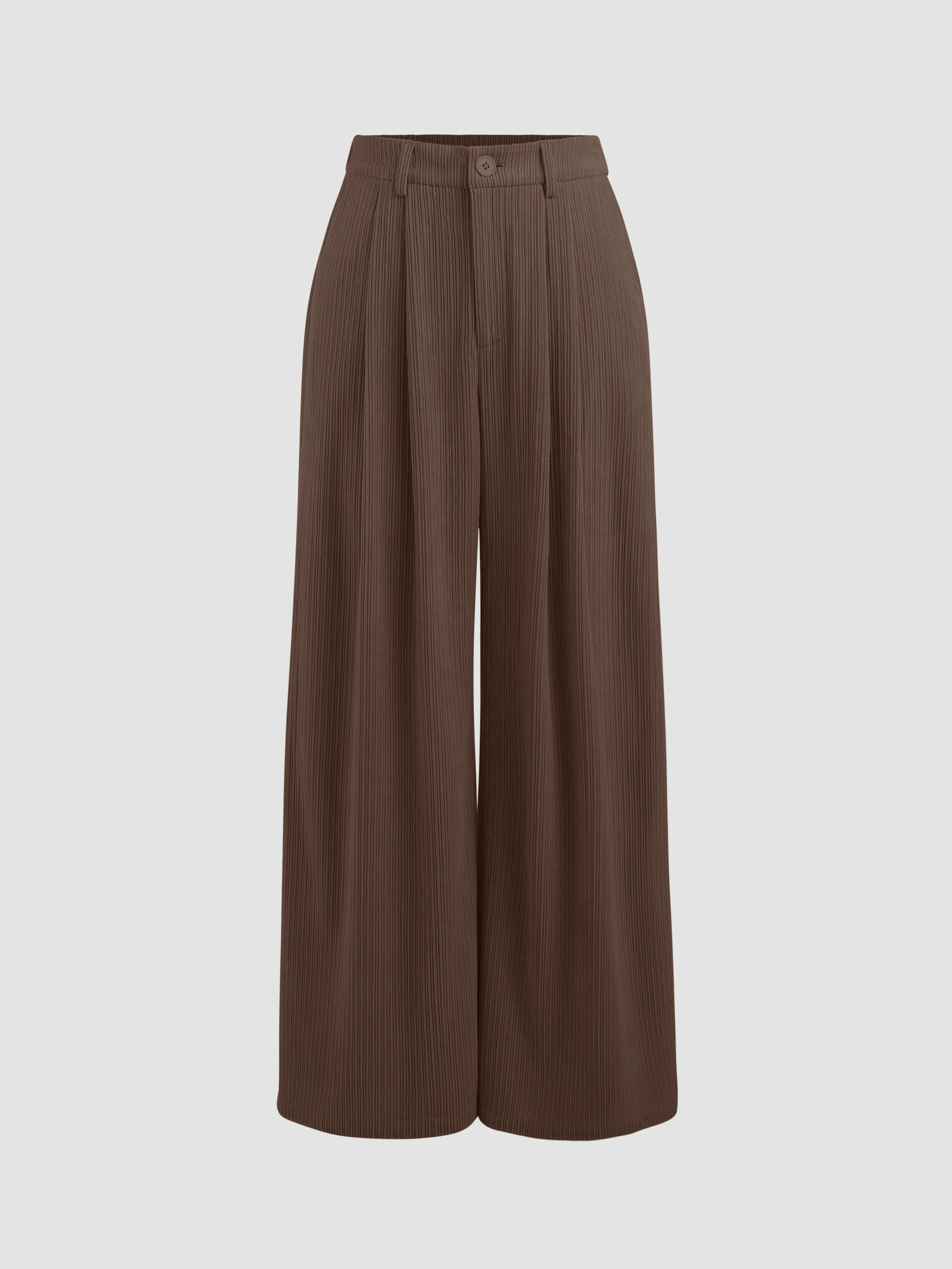  Pantalón de Pana de Cintura Alta con Cremallera y Pierna Ancha
