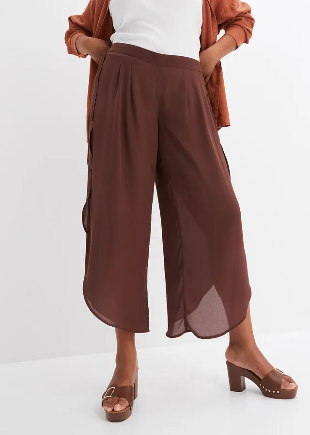 Pantalón palazzo con abertura Marrón tierra