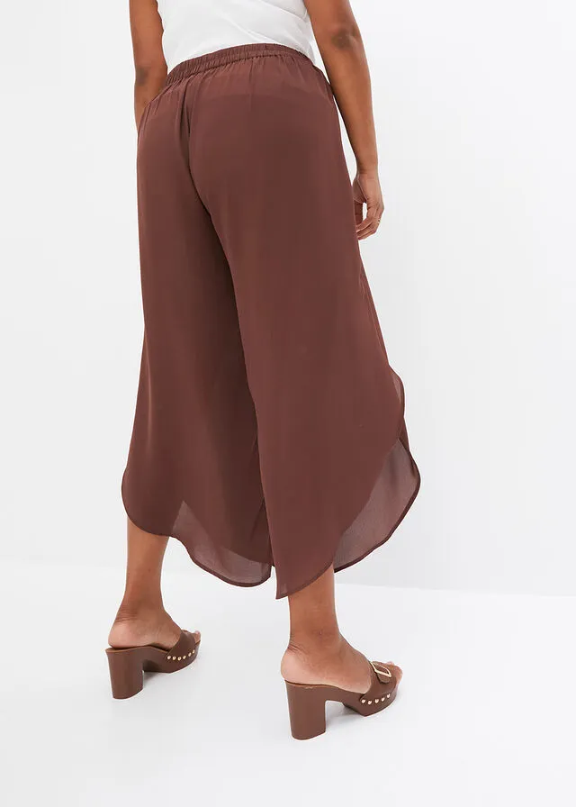 Pantalón palazzo con abertura Marrón tierra
