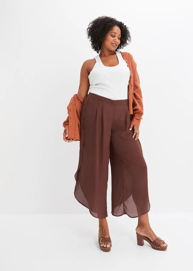 Pantalón palazzo con abertura Marrón tierra
