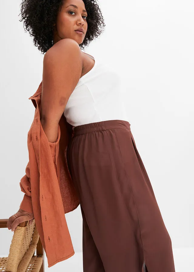 Pantalón palazzo con abertura Marrón tierra