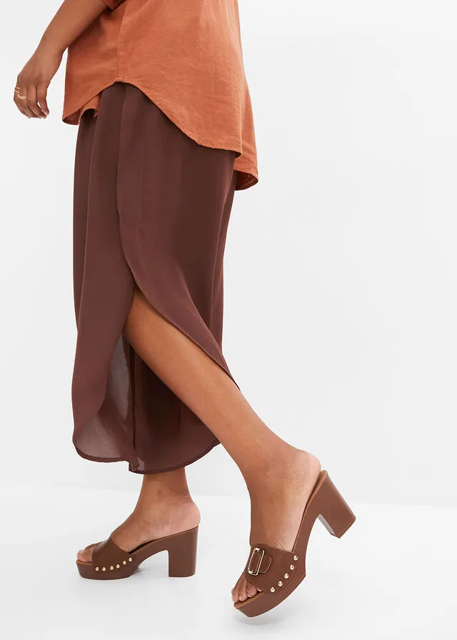 Pantalón palazzo con abertura Marrón tierra