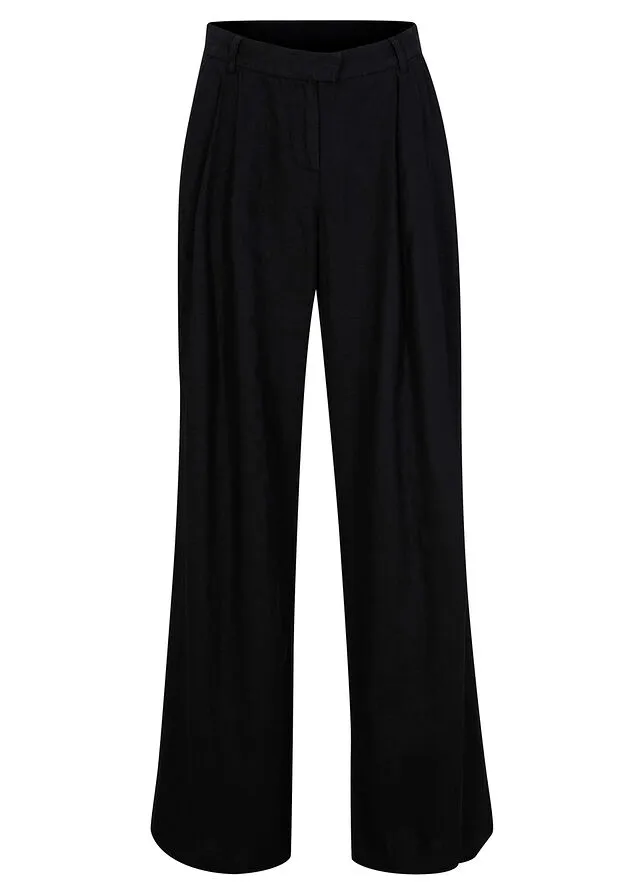 Pantalón palazzo de corte ancho con lino Negro