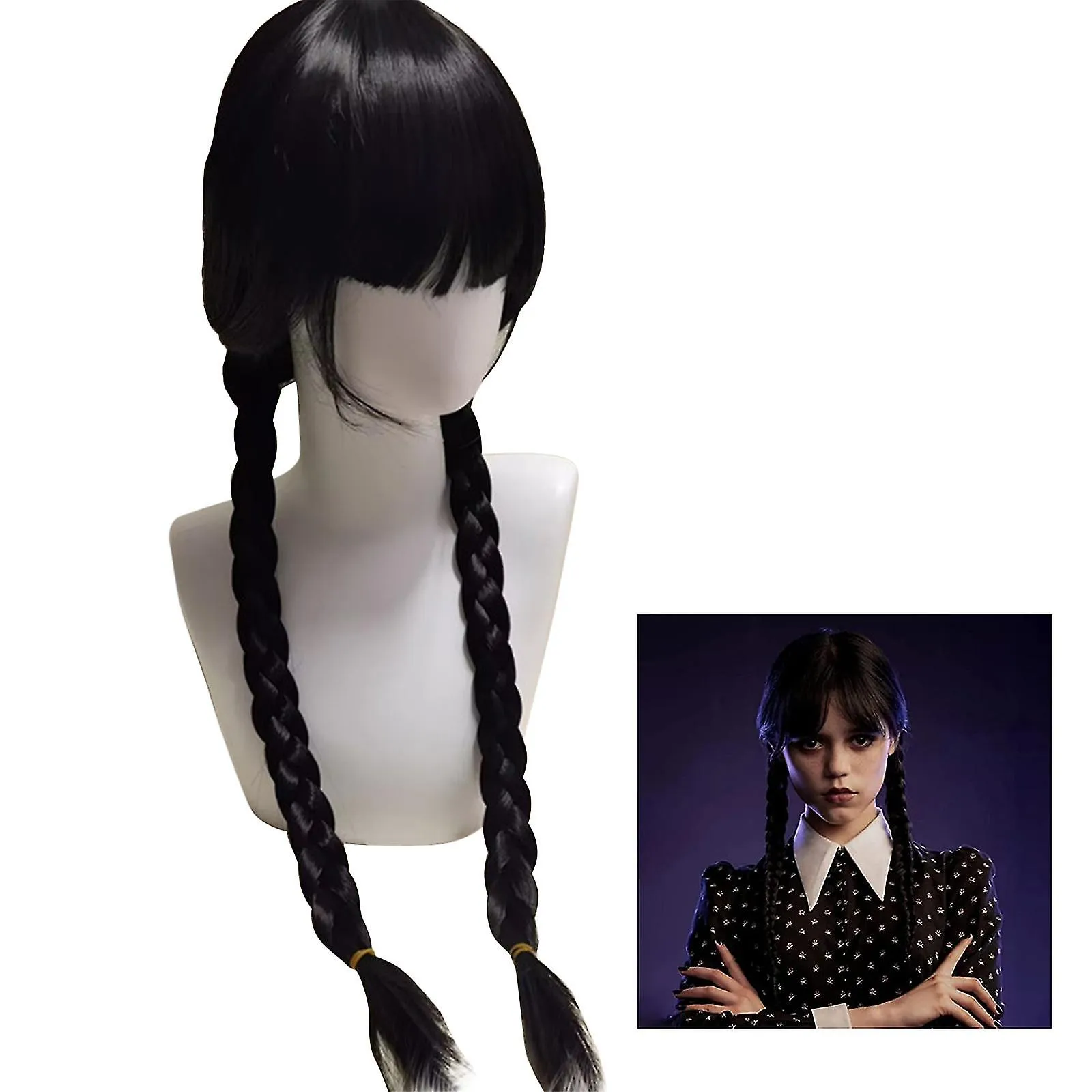 Peluca para niñas miércoles Addams Family Thing Wig, miércoles Merchandise regalos para decoraciones de fiesta de cosplay