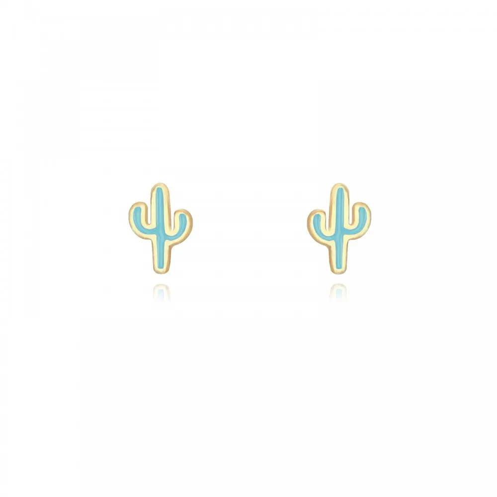 Pendiente Cactus Turquesa Oro