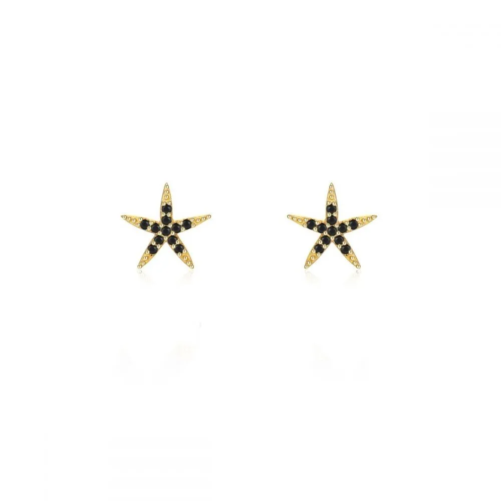 Pendiente Mini Starfish Negro Oro