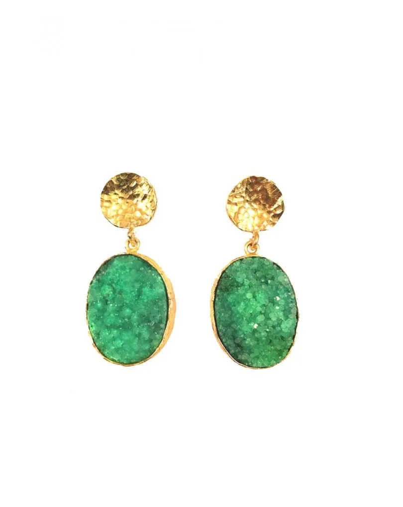 PENDIENTE VERDE CON PIEDRA DRUSA