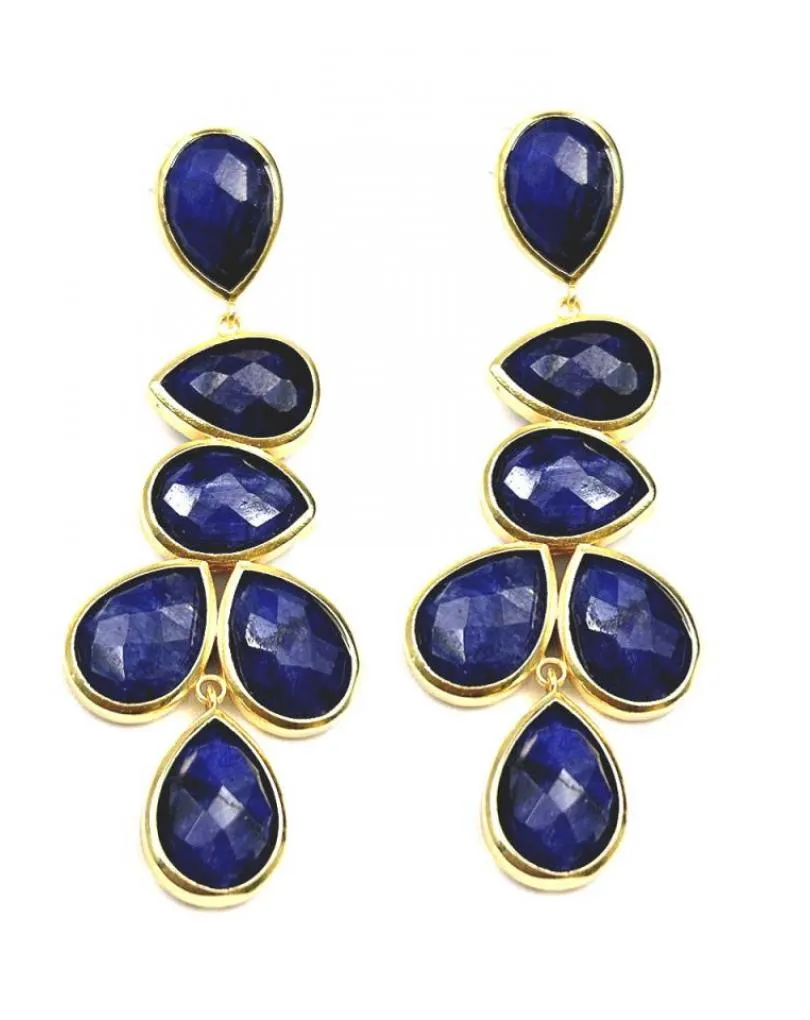 PENDIENTES AZULES LARGOS DE PIEDRAS FACETADAS PARA INVITADAS BODAS