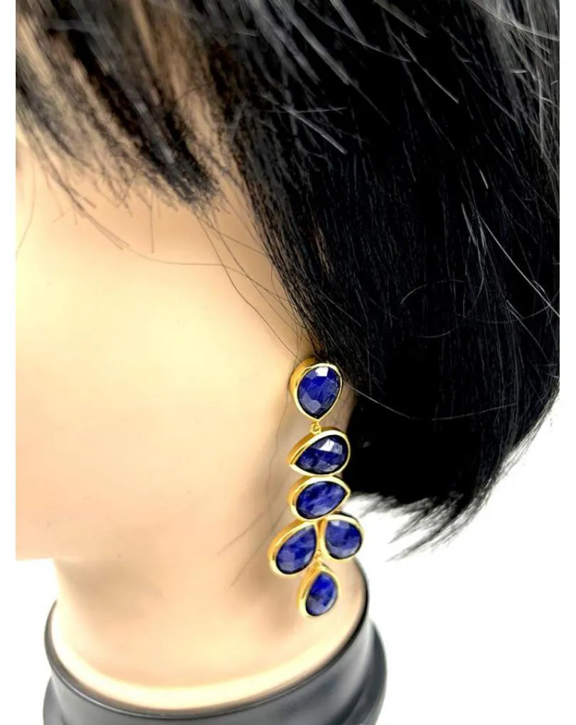 PENDIENTES AZULES LARGOS DE PIEDRAS FACETADAS PARA INVITADAS BODAS
