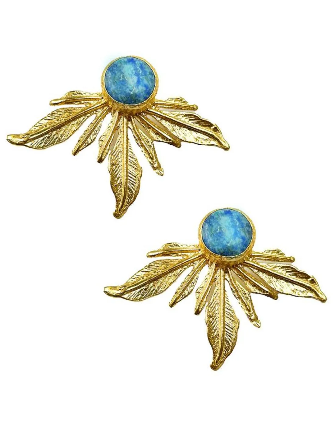 PENDIENTES CORTOS DORADOS CON PIEDRA AZUL PARA BODAS DE DIA