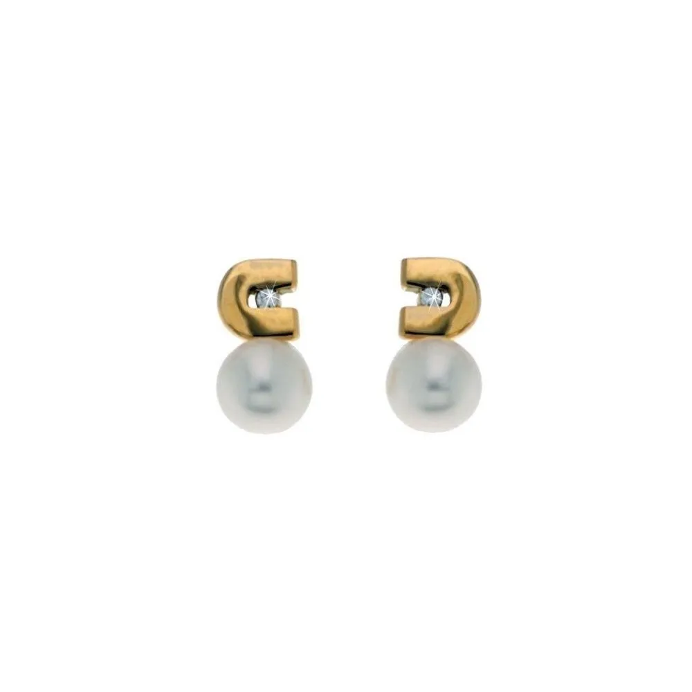 Pendientes de oro de 18 ktes.  con perla y circonita. para comunión.