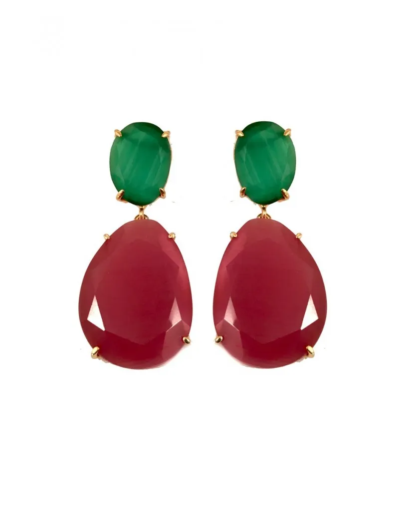 PENDIENTES DE PIEDRA  FUCSIA CON VERDE