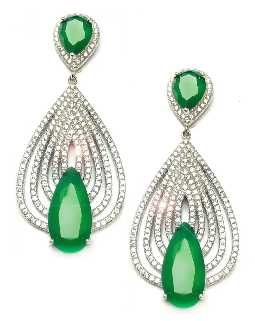 PENDIENTES DE PLATA LARGOS PARA MUJER ESMERALDA Y CIRCONITAS