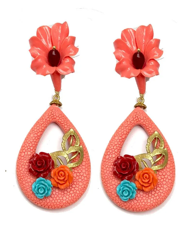 PENDIENTES LARGOS CORAL FERIA SEVILLA FLAMENCA