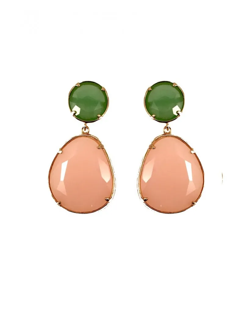 PENDIENTES LARGOS DE CRISTAL EN COLOR  ROSA Y VERDE