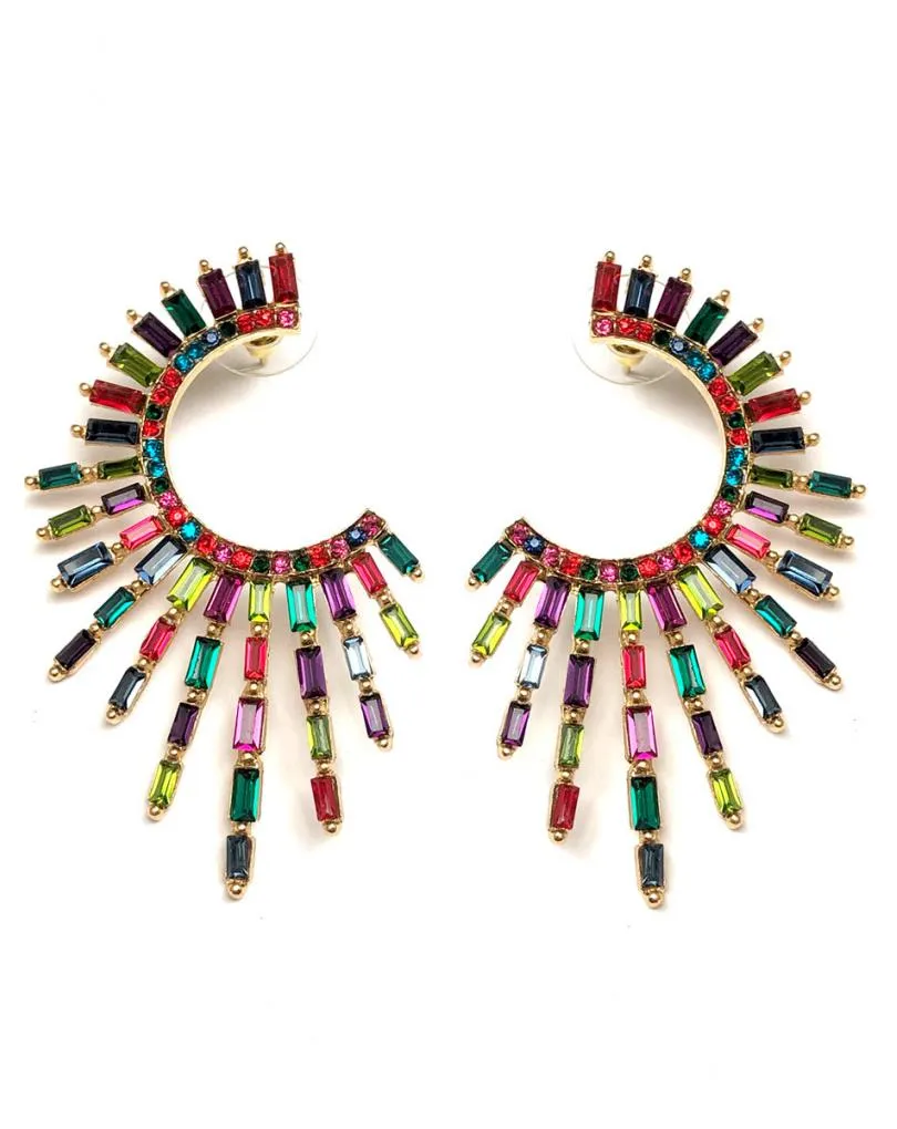 PENDIENTES LARGOS DE FIESTA ARO MULTICOLOR ESTRELLADO CRISTAL