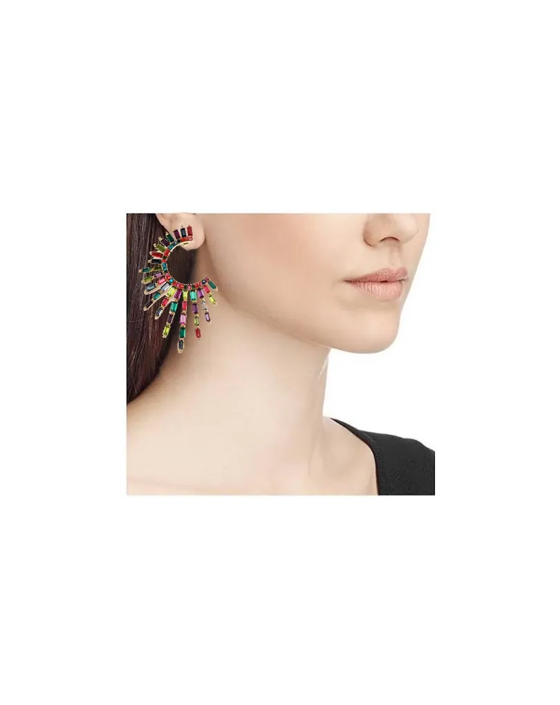 PENDIENTES LARGOS DE FIESTA ARO MULTICOLOR ESTRELLADO CRISTAL