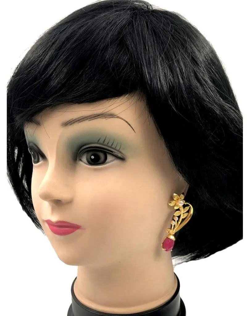 PENDIENTES LARGOS DORADOS Y BUGAMBILIAS CON PERLAS JOYAS ANTIGUAS