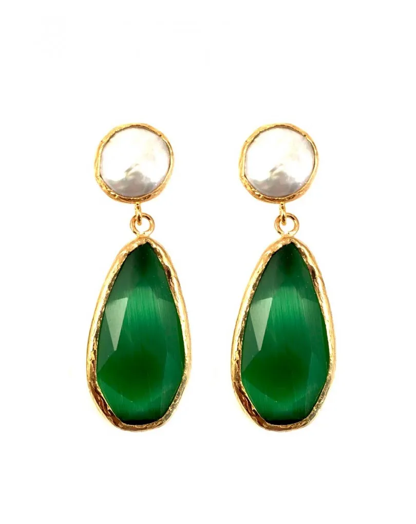 PENDIENTES LARGOS PARA BODAS EN PIEDRA, COLOR VERDE ESMERALDA