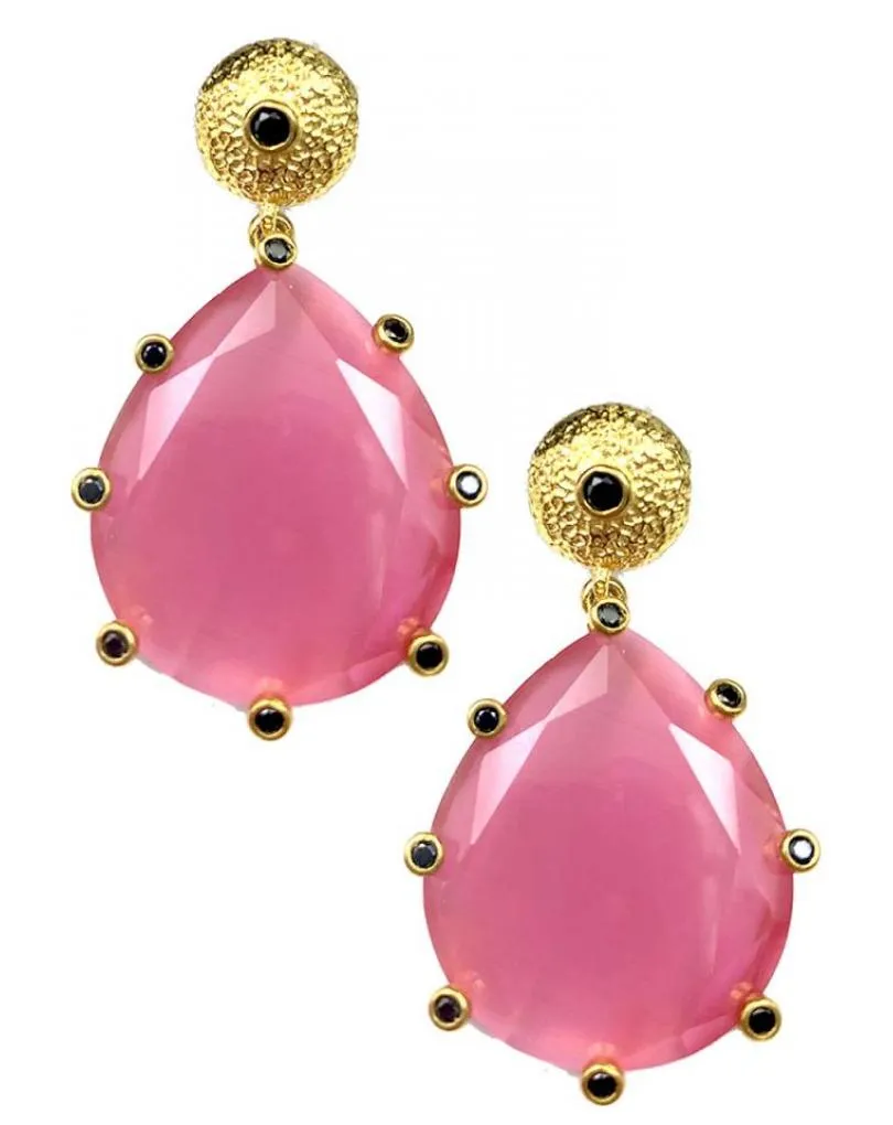 PENDIENTES LARGOS ROSAS DE PIEDRA ELEGANTEMENTE DECORADA