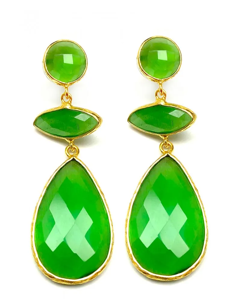 PENDIENTES LARGOS VERDE ESMERALDA CON PIEDRAS SEMIPRECIOSAS