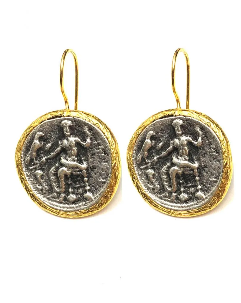 PENDIENTES MONEDAS CON BAÑO DE ORO GRABADO A DOBLE CARA
