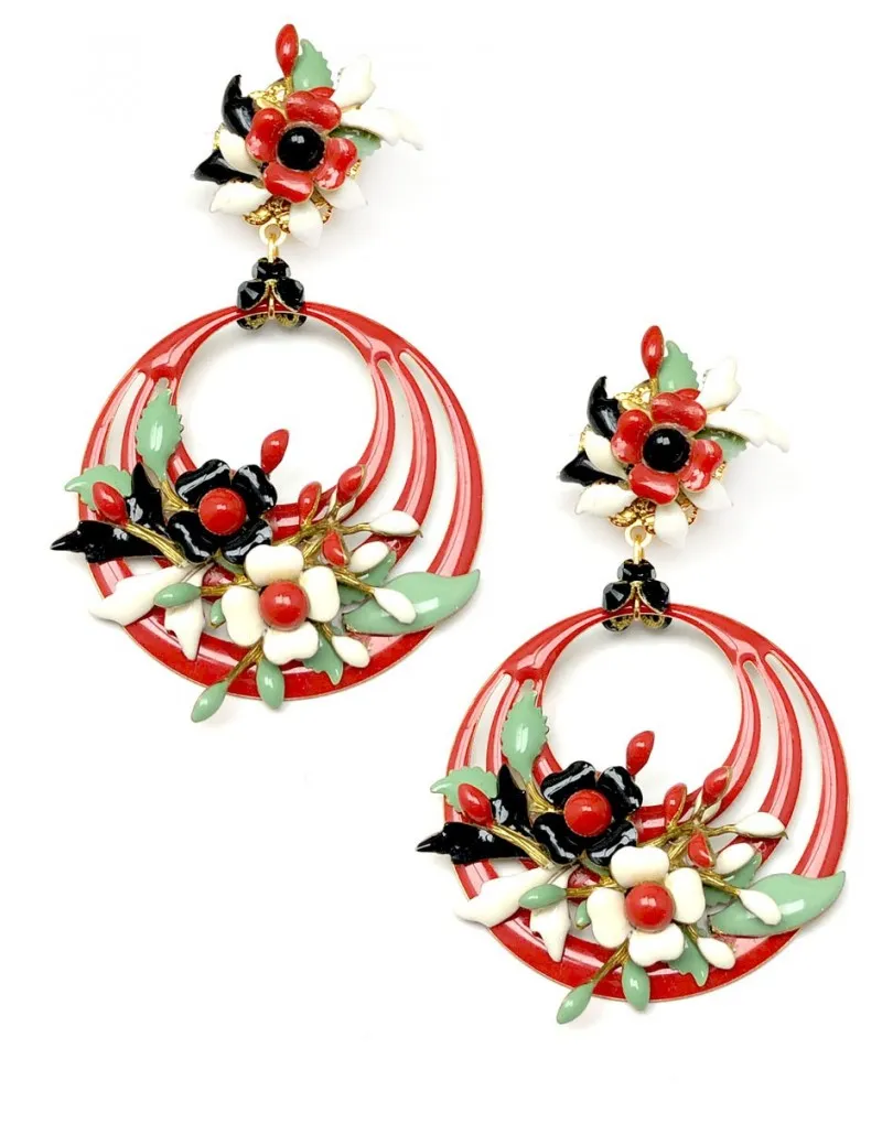 PENDIENTES MUJER LARGOS  CORAL ESMALTE  ALTA BISUTERIA ONLINE