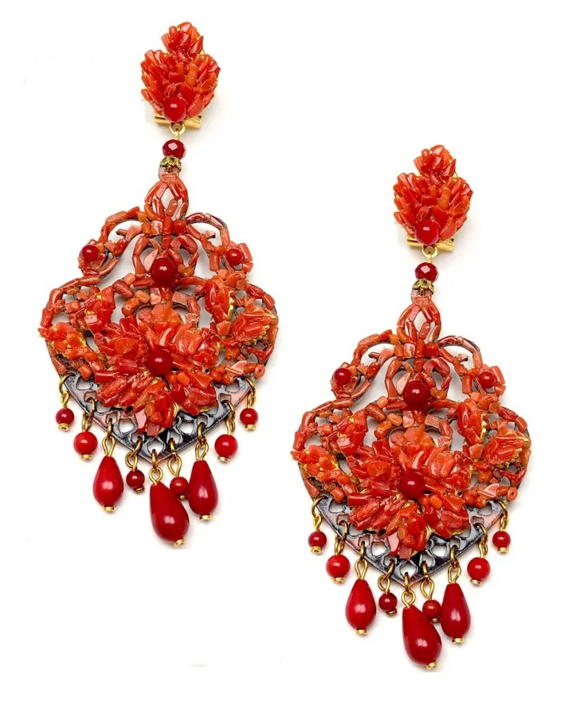 PENDIENTES MUJER LARGOS DE CORAL MEDITERRANEO  ALTA BISUTERIA