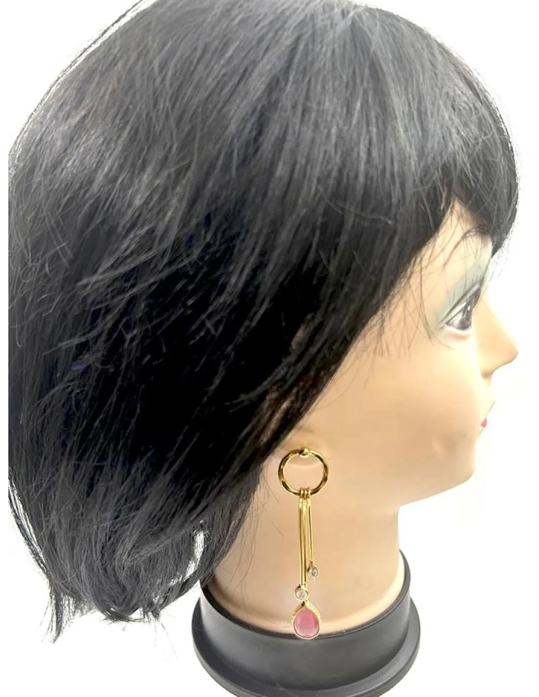 PENDIENTES MUJER LARGOS DORADOS CON PIEDRAS ROSAS Y CIRCONITAS