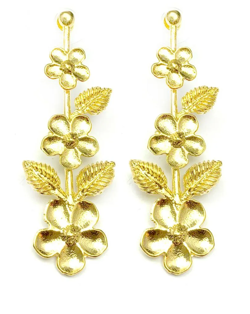 PENDIENTES MUJER LARGOS DORADOS, FLORES