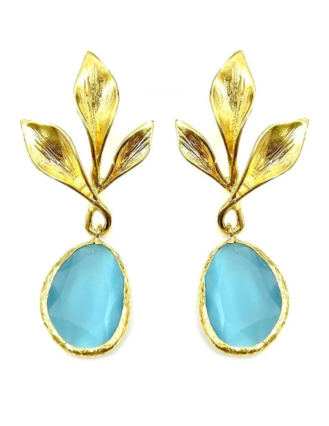 PENDIENTES MUJER LARGOS DORADOS Y AZULES TURQUESAS PARA BODAS