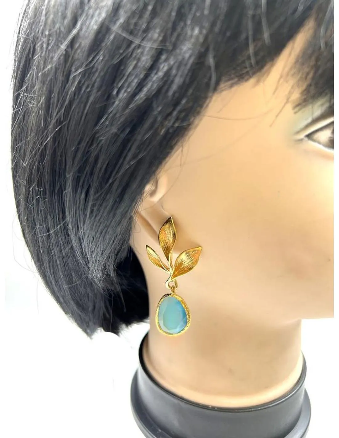 PENDIENTES MUJER LARGOS DORADOS Y AZULES TURQUESAS PARA BODAS