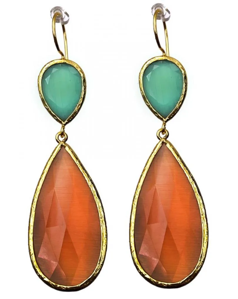 PENDIENTES MUJER LARGOS EN NARANJAS Y VERDES IDEAL PARA BODAS