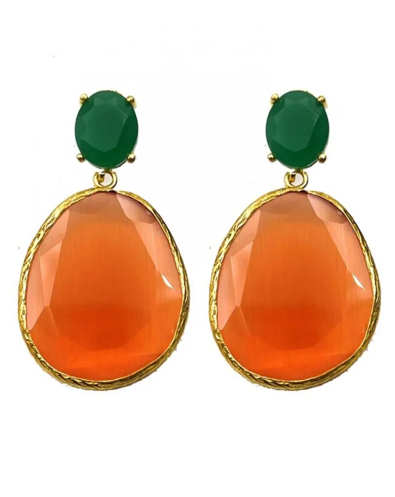 PENDIENTES MUJER LARGOS NARANJAS Y VERDES PARA BODAS