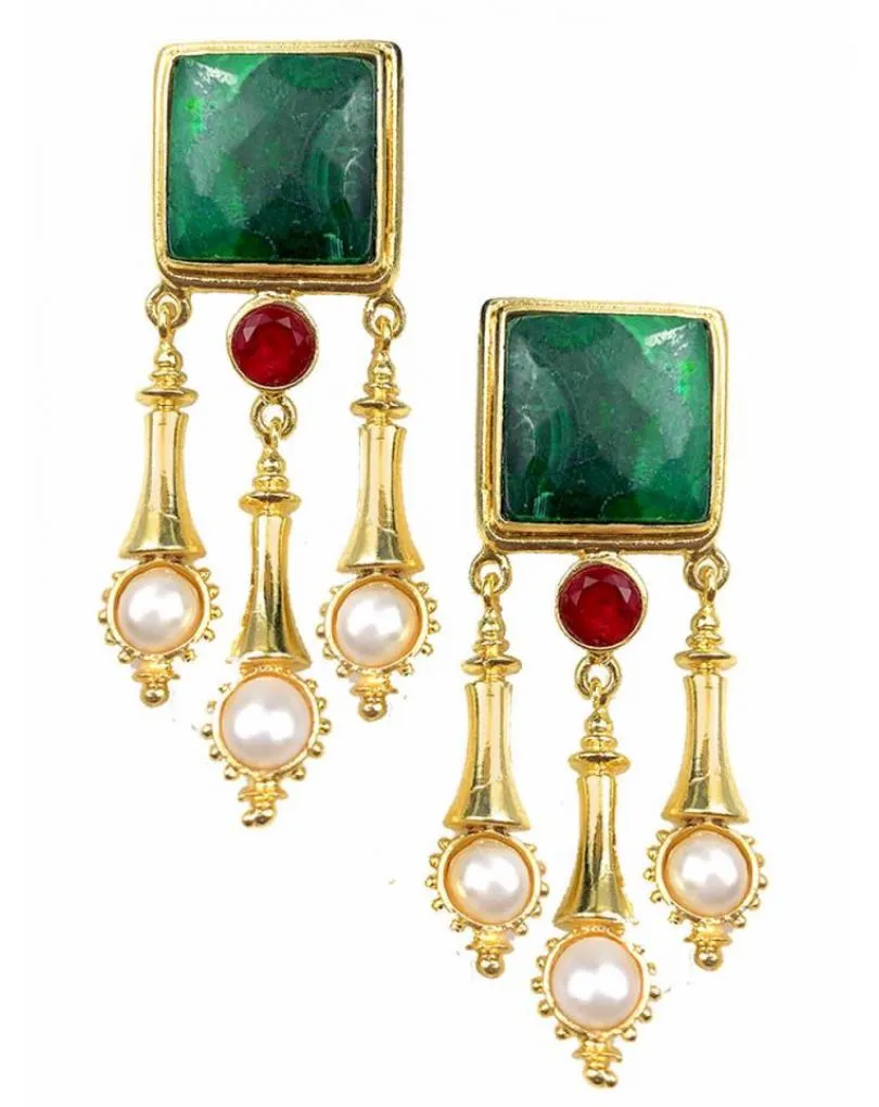 PENDIENTES MUJER LARGOS VERDE MALAQUITA REPLICA DE JOYAS