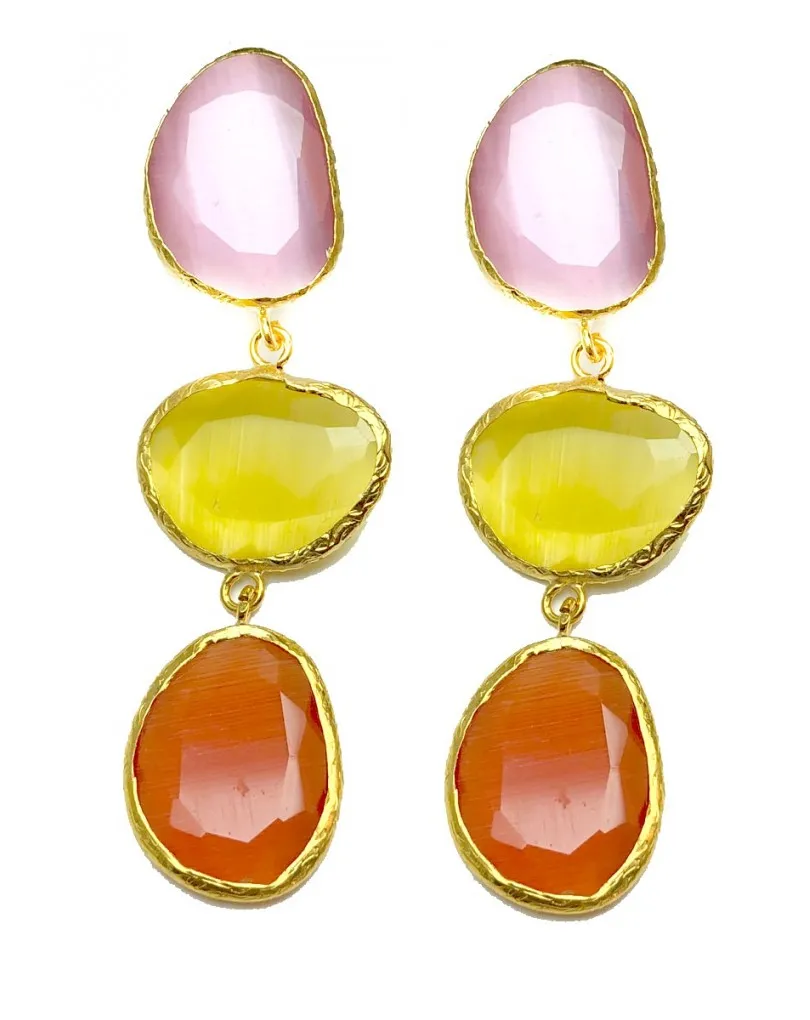 PENDIENTES PIEDRAS  LARGOS DE PIEDRA TRICOLOR, IDEALES PARA TU VESTIDO DE FIESTA, ESPECIAL MADRINAS E INVITADAS