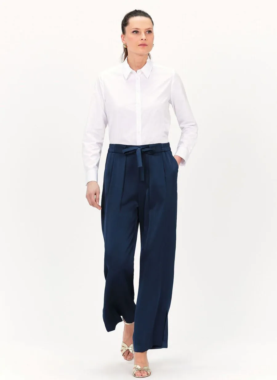 PIANO  PANTALóN RECTO SATINADO EN AZUL
