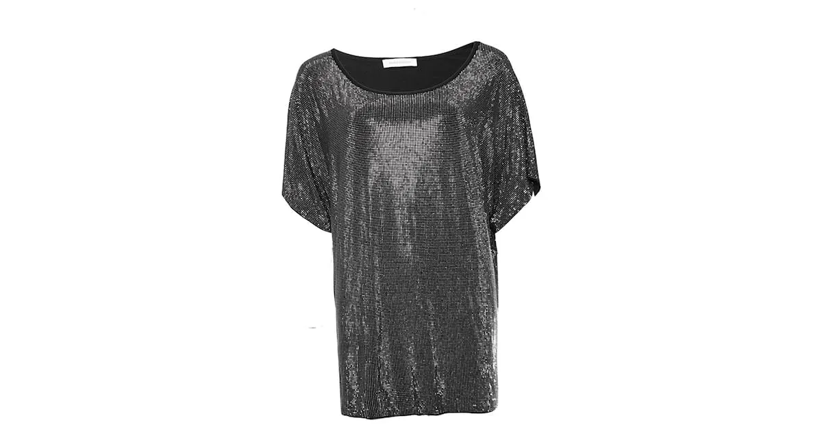 PIERRE BALMAIN, Camiseta oversize con strass. Plata 