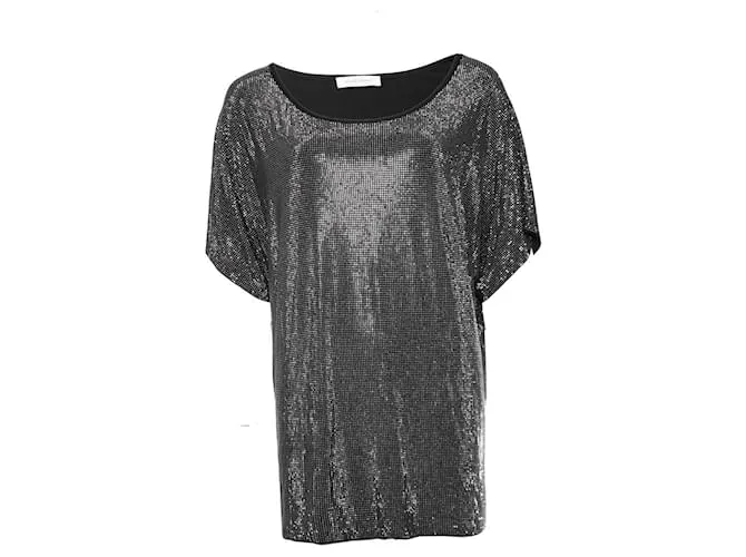 PIERRE BALMAIN, Camiseta oversize con strass. Plata 