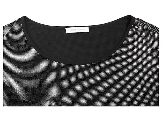 PIERRE BALMAIN, Camiseta oversize con strass. Plata 