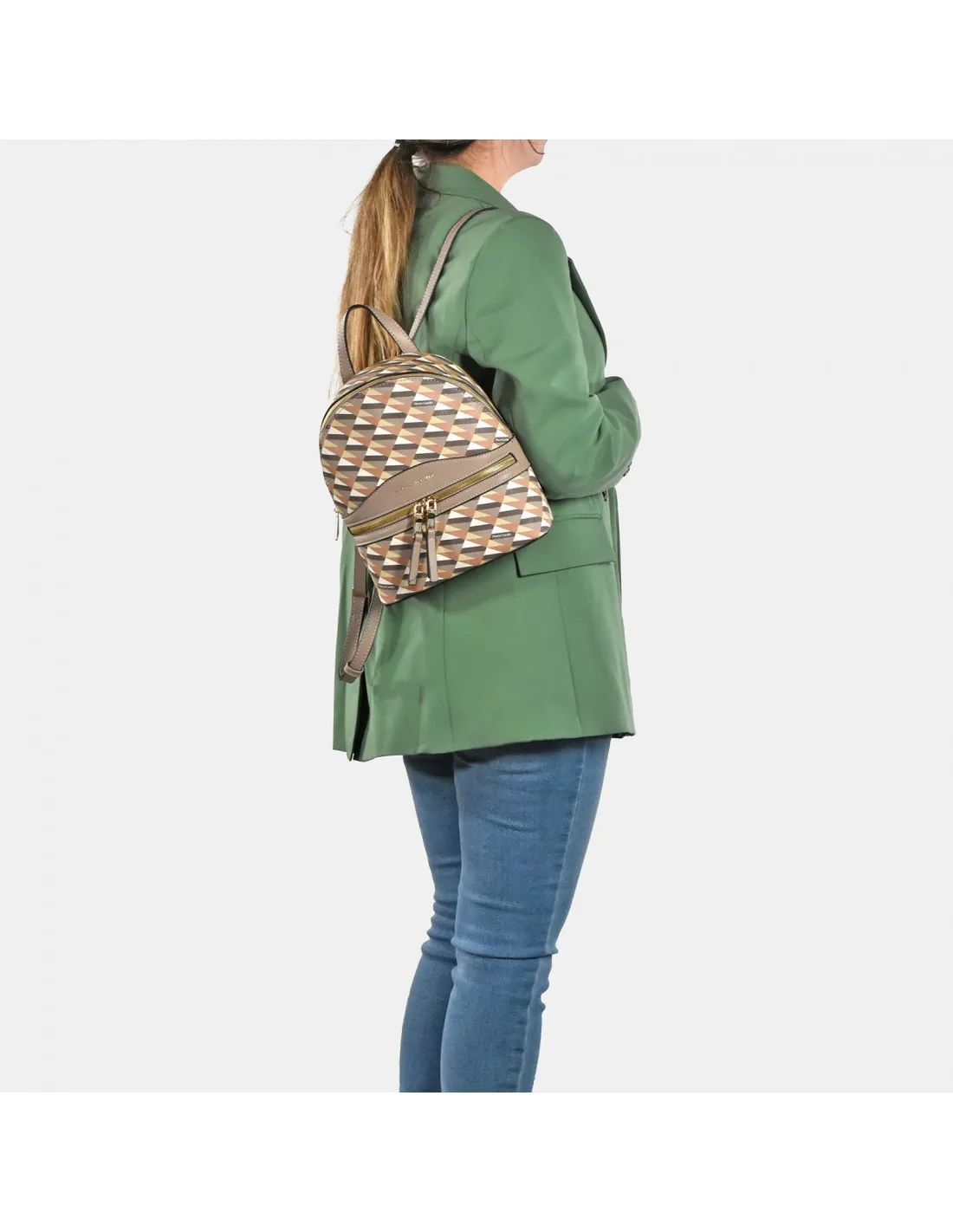 PIERRE CARDIN Mochila para mujer con cremallera en lona estampada y símil piel