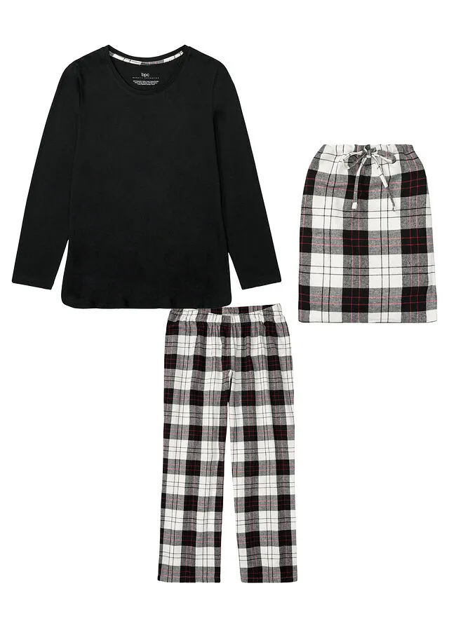 Pijama con pantalón de franela y bolsa de regalo Negro de cuadros