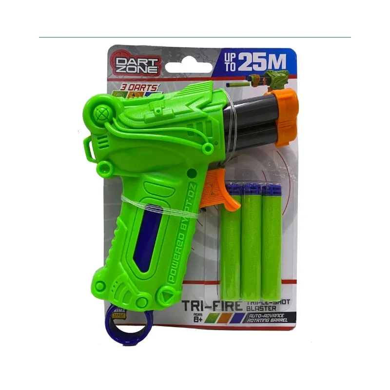PISTOLA DE DARDOS DART ZONE  15CM DISPARA 25M TRIFIRE PACK X1 WABRO