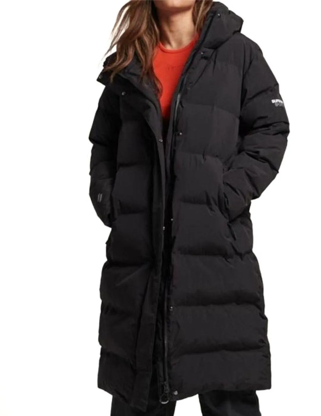 Plumas Superdry Hooded largo negro con capucha para mujer