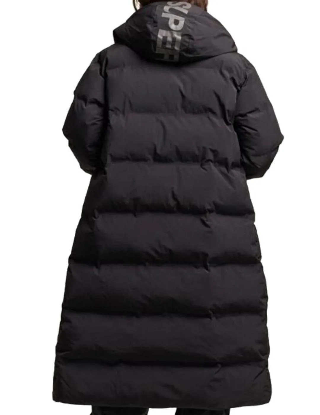 Plumas Superdry Hooded largo negro con capucha para mujer