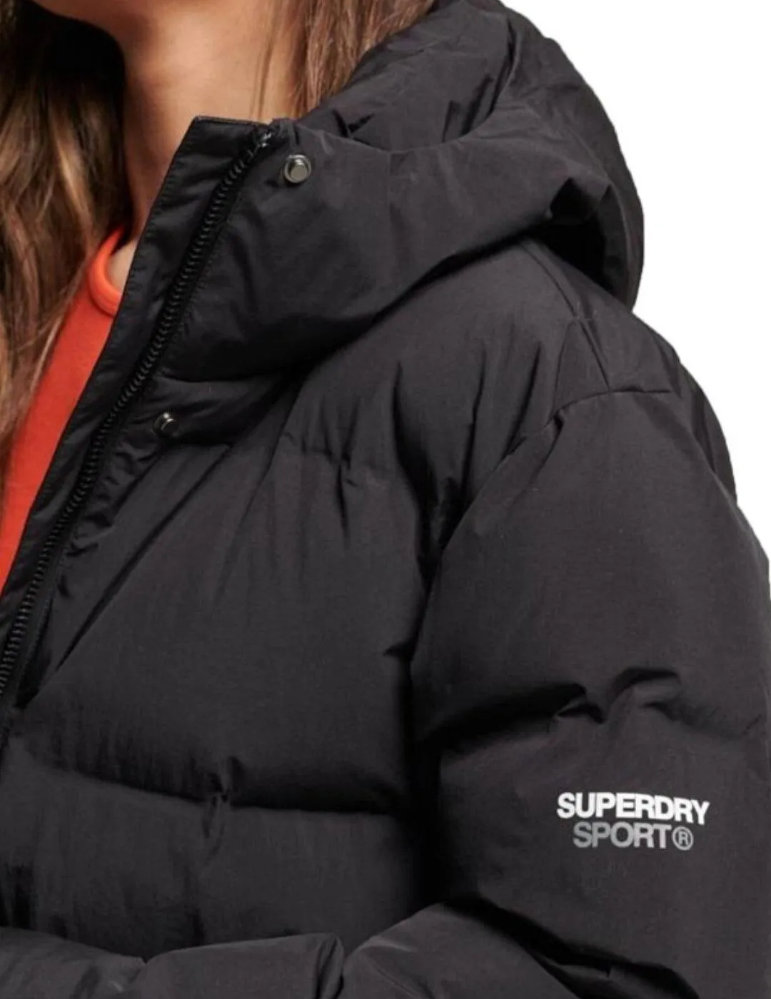 Plumas Superdry Hooded largo negro con capucha para mujer