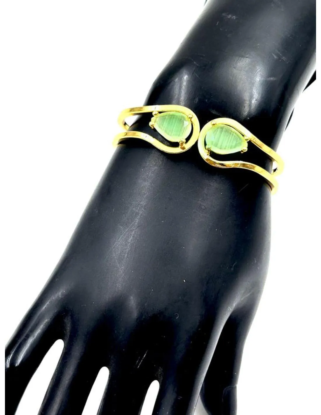 PULSERAS MUJER DORADAS CON PIEDRAS VERDES AGUA MARINA PARA BODAS