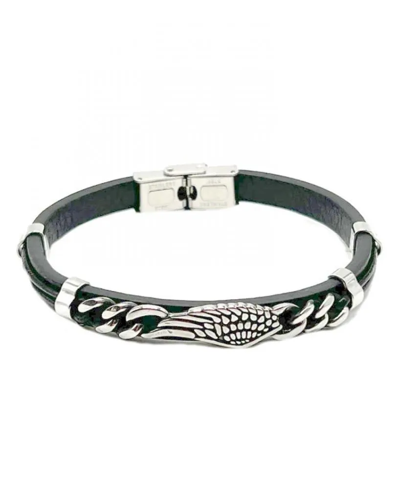 PULSERAS PARA HOMBRE NEGRAS CON ALA ENCADENADA EN ACERO
