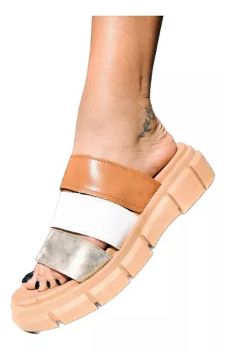 SANDALIA DE MUJER TRES TIRAS CóMODA MODA ECO CUERO ART215
