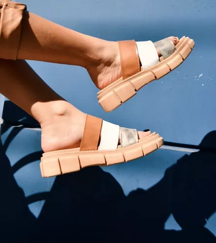 SANDALIA DE MUJER TRES TIRAS CóMODA MODA ECO CUERO ART215